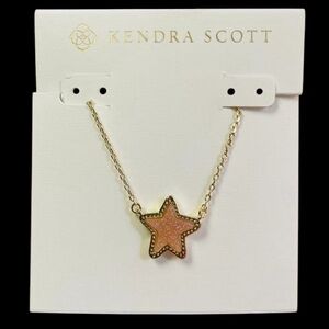 KENDRA SCOTT Glitter Pink Drusy Jae Star Pendant 14k Gold Chain Necklace NEW NWT